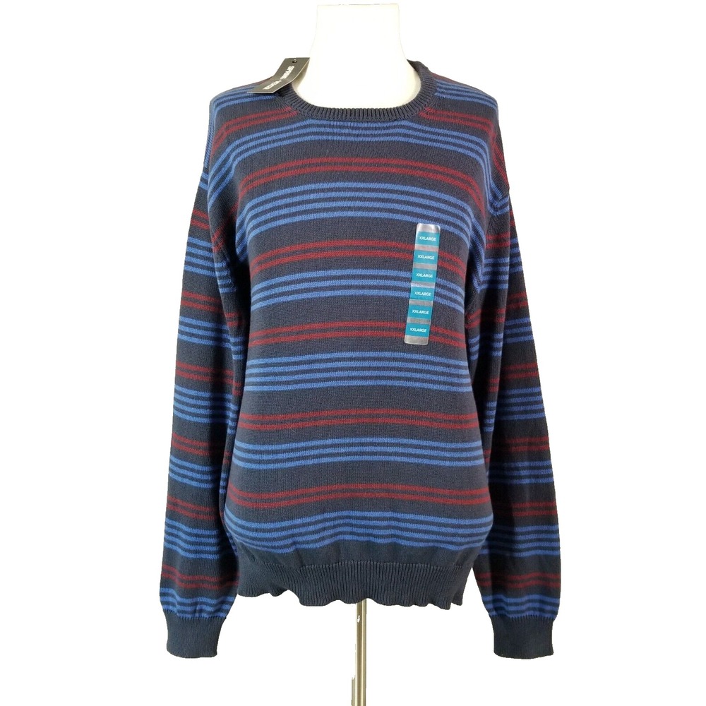 Spring + Mercer Sweater Mens 2XL Blue Striped Pullover Long Sleeve Crew Neck NEW